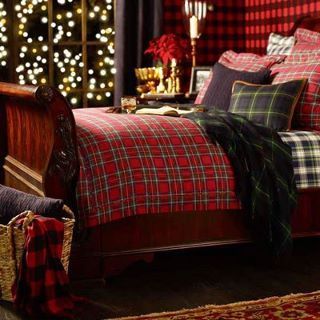 Hi Everyone, I hope you're having a great weekend!  Believe it or not, I've had this post in draft since before Thanksgiving.  I love to ... Plaid Bedding, Tartan Christmas, Christmas Bedding, Christmas Bedroom, Lodge Decor, Country Christmas, Decoration Christmas, Beautiful Bedrooms, Christmas Fashion