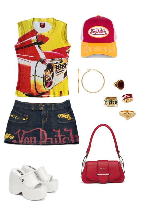 Racer Girl Outfit, Bratz Inspired Outfits, Von Dutch, Streetwear Fashion Women, Outfit Look, It Girl, Teenage Fashion Outfits, 2000s Fashion