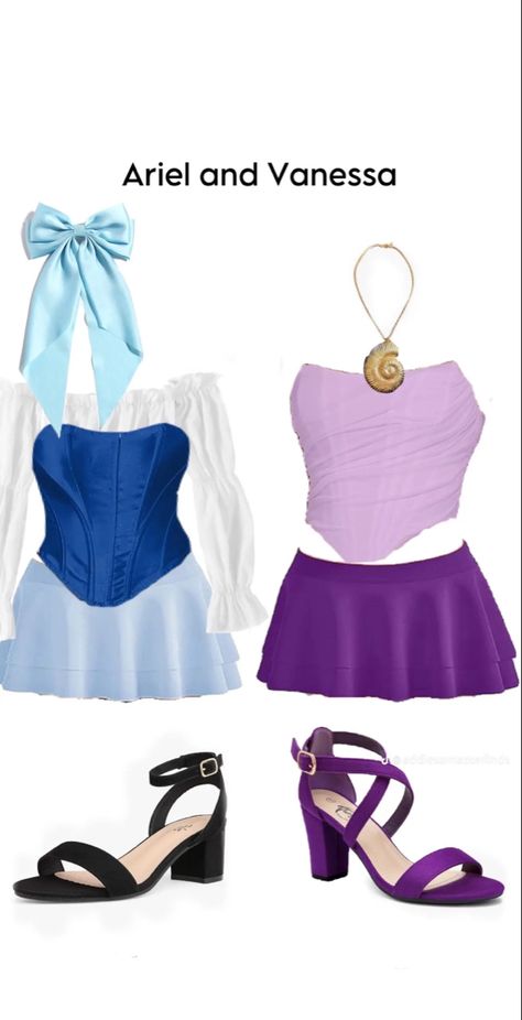 2000 Inspired Halloween Costumes, Duo Costume Ideas Best Friends Disney, Disneybound Outfits Duo, Halloween Costumes Female Diy, Ariel And Vanessa Halloween Costume, Vanessa And Ariel, Disney Bestie Outfits, Ariel And Vanessa Costume, Cute Bestie Costumes