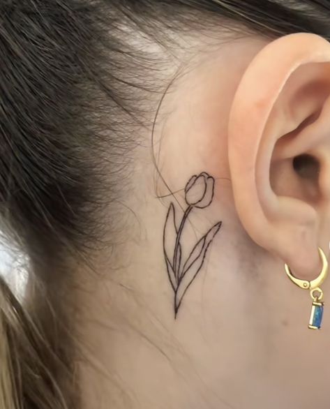 Tulip Behind Ear Tattoo, Tulip Tattoo Behind Ear, Tattoos Inspo, Tulip Tattoo, Zodiac Signs Symbols, Butterfly Tattoos For Women, Bff Tattoos, Butterfly Tattoos, Peonies Tattoo