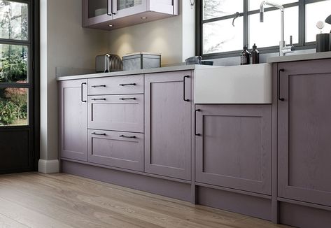 Lavendar Kitchen, Shaker Doors Kitchen, Grey Ikea Kitchen, Shaker Kitchen Doors, Purple Kitchen, Shaker Doors, High Quality Kitchen, Kitchen Cabinet Doors, Shaker Kitchen