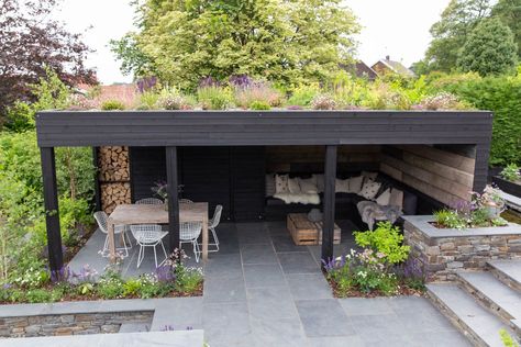 Outside Spaces, Outside Seating Area, Garden Seating Area, Wife And Husband, Outside Seating, Natural Swimming Pools, Permaculture Design, Covered Garden, Garden Buildings