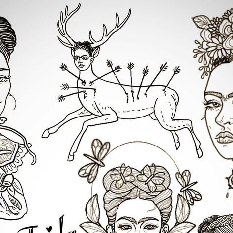 Saskia Luna on Instagram: "Frida Flash ! 💥💥💥 I drew these up for our next flash day but no idea when we will he allowed one of those, so they’re all available now!  I am taking bookings for the next few months, so please email me at saskiatattoos@Gmail.com with your ideas, thank you 🌷" Frida Tattoo Ideas, Frida Tattoo, The Next, Flash, Thank You, Tattoos, On Instagram, Instagram