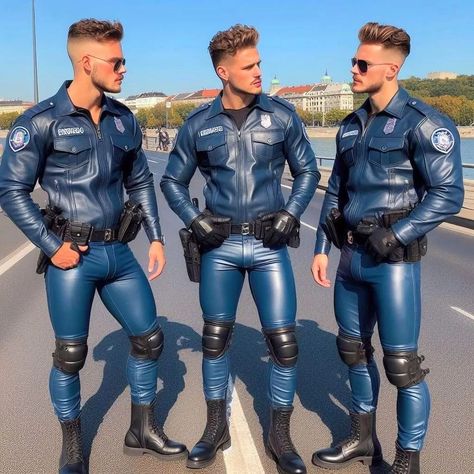 Buy Leather Uniform❤️❤️ ___________________________ Available All Sizes Made to Measure Facility Also Available Shipping All Over The World __________________________ _ Visit our store to buy or see whole leather collection ___________________________ For Wholesale Inquries please email Leatherind8@gmail.com ___________________________ #leatherpants #leatherclothing #bluf #leathergoods #gayfetish #gayink #beproudofyourfetish #gear365leather #vikingleather #gayleatherbear #meninjacket #men... Leather Jacket Outfit Men, Leather Fashion Men, Tight Leather Pants, Horse Riding Clothes, Ripped Body, Scruffy Men, Mens Leather Pants, Leather Gear, Leather Jacket Outfits