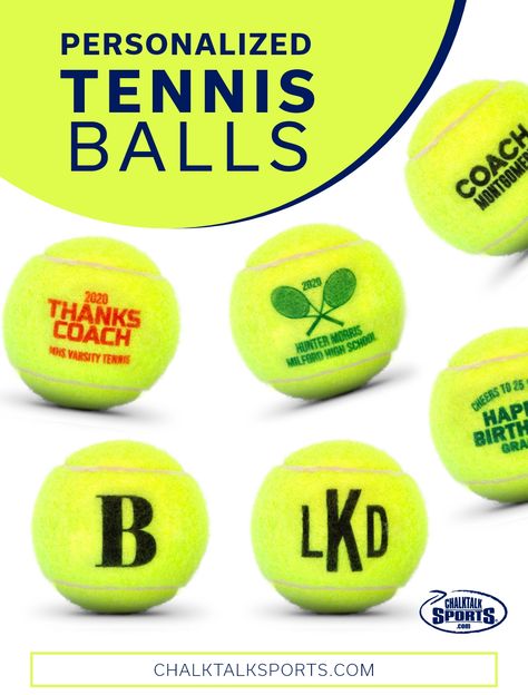 Create a custom tennis ball for any occasion! They make great tennis team gifts or thoughtful tennis coach gifts. They are even perfect for parties! Personalized tennis balls make a great gift as a display ball for coaches, players, fans, awards, contests, graduations, holidays, and more! Tennis Gifts For Guys, Tennis Awards Ideas, Cricket Party, Senior Breakfast, Dance Gift Ideas, Gift Bags Ideas, Student Treats, Tennis Team Gifts, Personalized Frames