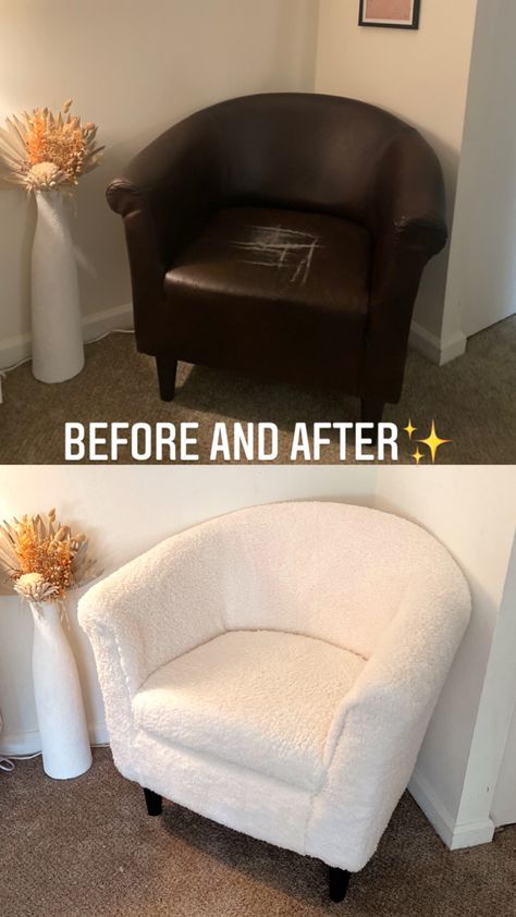 Diy Fluffy Chair, Diy Living Room Chair, How To Reapolstering Chairs Diy, Diy Sherpa Chair, Sherpa Furniture, Diy Accent Chair, Diy Sofa Chair, Reapolstering Chairs, Chair Transformation