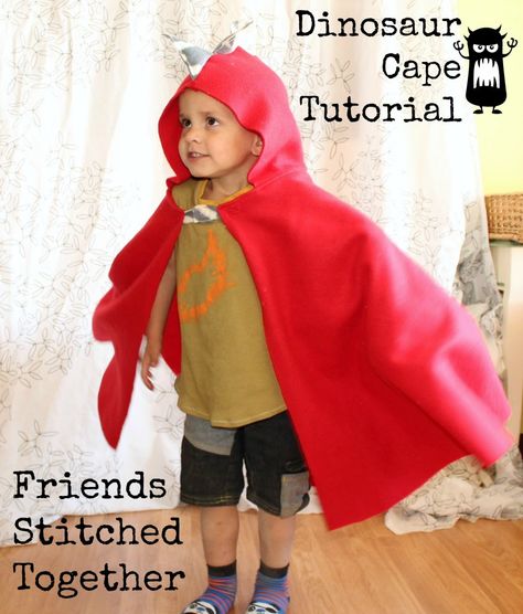 Dino Cape Tutorial {{FriendsStitchedTogether.com}} Halloween Sewing Ideas, Cape Tutorial, Diy Cape, Cape Fashion, Stitched Together, Halloween Sewing, Capes For Kids, Bookmarks Kids, Sew Easy