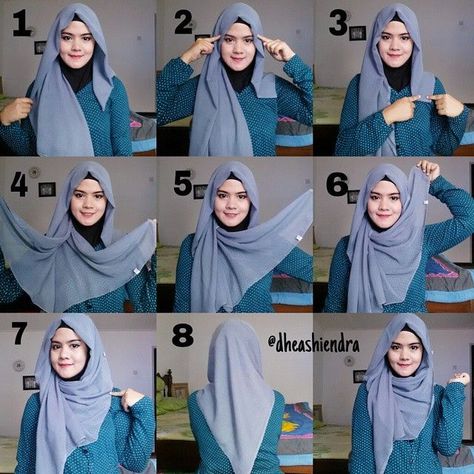 Hijab Styles Showl Rapping Style, Square Hijab Tutorial, Beau Hijab, Hijabi Mode, Habits Musulmans, Hijab Stile, How To Wear Hijab, Tutorial Hijab Pashmina, Simple Hijab Tutorial