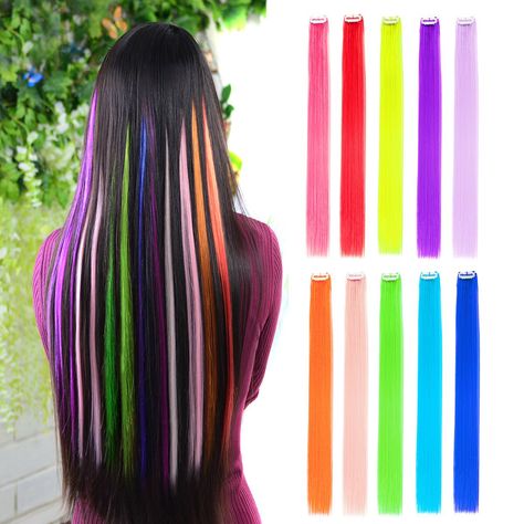 10pcs Colored Clip in Hair Extensions 22 Fake Hair Pieces, Color Extensions, Colored Hair Tips, Real Hair Extensions, Colored Hair Extensions, Straight Hair Extensions, Long Hair Extensions, Fake Hair, Synthetic Hair Extensions