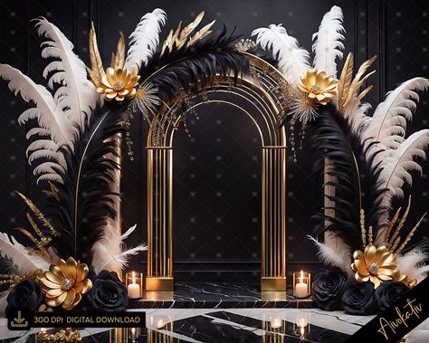 Great Gatsby Backdrop, Gatsby Photo Booth, Gatsby Backdrop, Black Gold Art, Elegant Backdrop, Digital Photography Backdrops, Roaring 20's, Elegant Photo, Gatsby Style