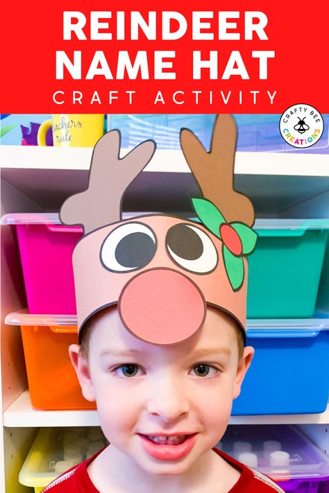 Reindeer Crafts For Preschoolers, Reindeer Hats For Kids, December Crafts For Kindergarten, Reindeer Hat Craft, Christmas Headband Craft, Hat Crafts For Kids, Christmas In The Classroom, Kindergarten Christmas Crafts, December Kindergarten