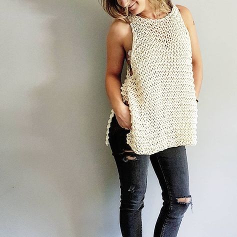 Diy Tank Top Pattern, Knitting Pattern Tank Top, Diy Tank Top, Knitting Top, Diy Tank, Tank Top Pattern, Loose Tank Tops, Summer Sweaters, Easy Knitting Patterns