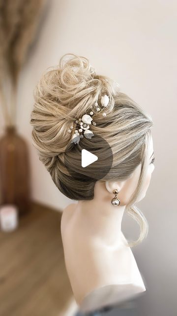 Wedding Hairstyles With Ribbon, French Twist With Curls, Updo With Side Part, French Twist Bridal Hair, High French Twist, Quick Hair Updos, High Updo Tutorial, French Twist Updo Tutorial, Bridal High Updo