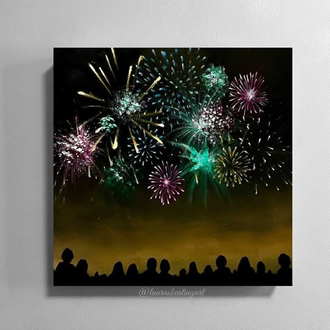 New Year Painting Ideas Canvas, New Year Canvas Painting Ideas, Celebration Painting, New Years Painting, New Years Painting Ideas, Fireworks Painting, New Year Painting, Sparkler Painting, Fireworks Paintings