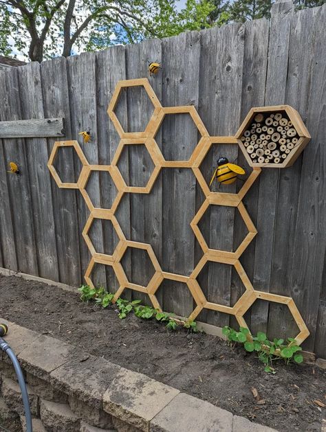 just finished the honeycomb trellis and 🐝 house : gardening Honeycomb Trellis, House Gardening, Garden Sanctuary, Dt Projects, Element Fire, Backyard Dreams, Butterfly Butterfly, Bee Garden, Backyard Landscape