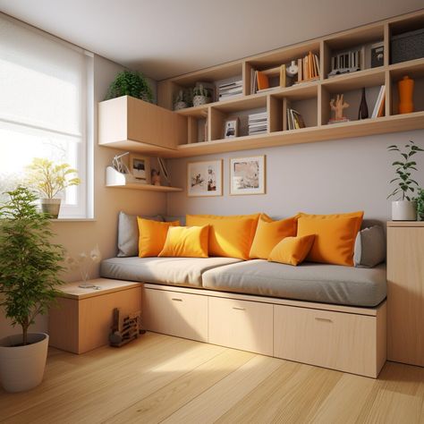 The Science of Space Planning: Optimizing Storage in Small Living Spaces Convertible Furniture Space Saving, Bed With Drawers Underneath, Storage Seating, Games Room Inspiration, Tiny Bedroom Design, Built In Couch, Space Optimization, Custom Couches, Small Living Spaces