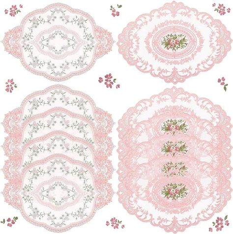 Amazon.com: Mixweer 10 Pcs Lace Doilies for Tables Embroidered Lace Placemats Vintage Crochet Doilies 12'' x 16'' Exquisite Retro Victorian Table Mat for Wedding Cup Vase Table Decor(Pink) : Home & Kitchen Tea Party Decorations Table, Vintage Placemats, Vase Table Decor, Oval Placemats, Lace Placemats, Crochet Lace Doily, Victorian Table, Pink Xmas, Tea Party Decorations