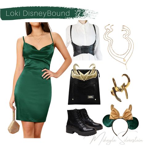 Heading to the Disney Parks soon? Maybe you need a super cute Halloween costume! This Loki DisneyBound is perfect for both! Loki Backpack: https://amzn.to/3k1b7Jb Loki Ring: https://amzn.to/3hhuT1t halloween costume, Disneybound, Disneyland outfit, Disney outfit, marvel, shein outfit, disney world outfit, disney, cute disney outfit, simple halloween costume, loki, shein finds, amazon finds, avengers campus, disney fashion, Etsy finds Follow my shop on the @shop.LTK app to shop this post and ge Halloween Costume With Green Dress, Loki Costume Halloween, Easy Loki Costume, Simple Marvel Costumes, Disney Villan Costume, Shein Costume Ideas, Loki Backpack, Loki Costume Female Diy, Loki Halloween Costume Women