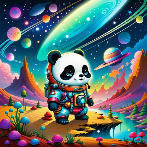 Astronaut Aesthetic, Drawing Panda, Space Panda, Cute Panda Drawing, Panda Illustration, Panda Drawing, Boho Art Drawings, Wanderer Art, Panda Art