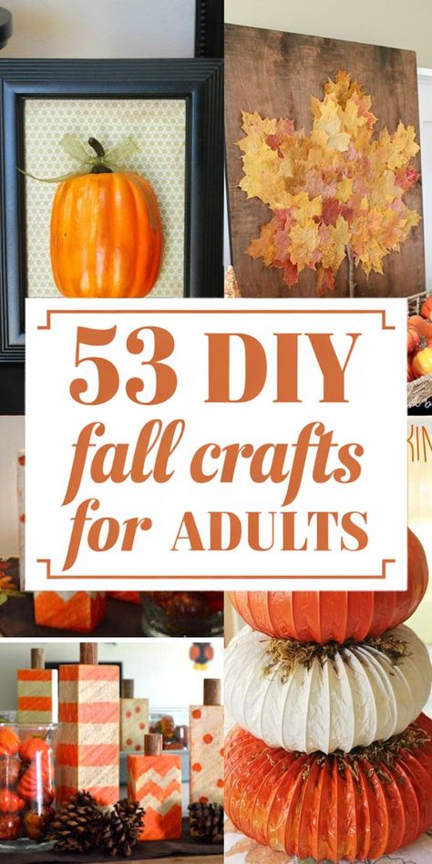 45+ Easy and Affordable Fall Crafts For Adults Autumnal Crafts, Diy Fall Crafts, Fall Jars, Simple Fall Decor, Corks Pumpkin, Block Pumpkins, Decoupage Pumpkins, Fall Crafts For Adults, Gold Mason Jars