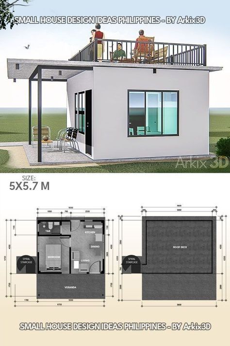 House Design With Roof Deck, Small Porch, Little House Plans, House Plan Gallery, House Construction Plan, Small House Design Plans, House Deck, Farmhouse Front, Modern Tiny House