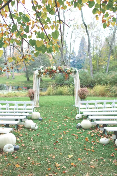 White Pumpkins Wedding Decorations, Fall Wedding White Pumpkins, Green And White Pumpkin Wedding, White And Green Pumpkins Wedding, Pumpkin Wedding Aisle, Wedding White Pumpkins, White Pumpkin Wedding, White Pumpkins Wedding, Pumpkin Wedding Decorations