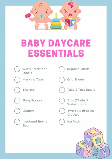 Baby Daycare checklist Daycare Bag Checklist Infant, Daycare For Infants, Daycare Backpack, Daycare Essentials, Daycare Supplies, Daycare Checklist, At Home Daycare, Daycare Schedule, Infant Daycare