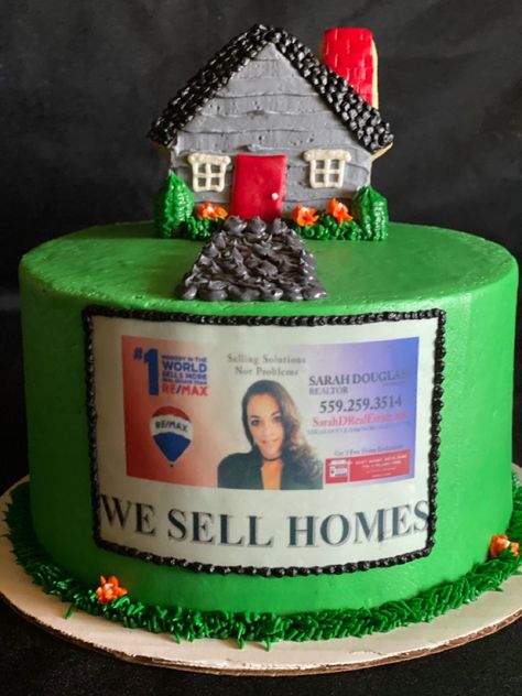 Specialty Cake, Custom Realtor Cake by Tori Crevolin #toristreats #crevolincreations #fresnobaker Realtor Cake, Open House Cake Ideas, Realtor Cake Ideas, Real Estate Cake, Paintball Cupcakes, Garden Rock Border, Edging Ideas, Specialty Cake, Snow Globes