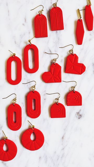 Red Clay Earrings, Red Polymer Clay Earrings, Clay Accessories, Curated Closet, Diy Earrings Polymer Clay, Valentines Earrings, Earrings Polymer, Christmas Clay, Shade Of Red