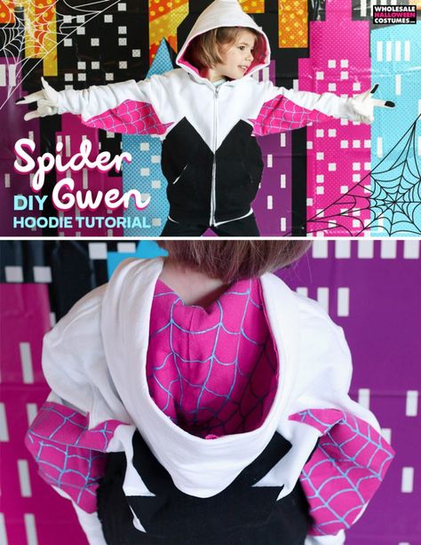 Gwen Costume, Spiderman Family, Spider Gwen Costume, Spider Girl Costume, Diy Spider, Spider Costume, Easy Diy Costumes, Ghost Diy, Hoodie Tutorial