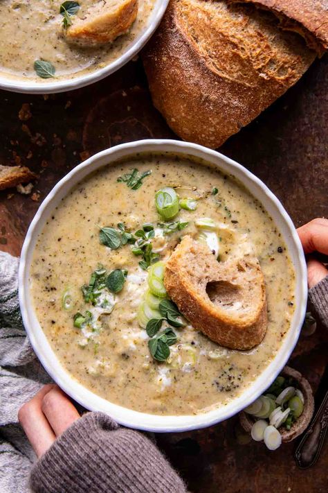 Broccoli Cheddar Potato Soup, Broccoli Cheddar Potato, Cheddar Potato Soup, Spicy Broccoli, Minimalist Food, Half Baked Harvest Recipes, Cheddar Potatoes, Creamy White Chicken Chili, Sweet Potato Skins