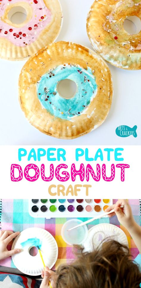 Doughnut Crafts For Kids, Donut Art For Preschool, Jelly Donut Difference Craft, Doughnut Day Activities, Dessert Crafts For Preschool, Pastries With Parents Craft Ideas, Paper Plate Donut Craft, Doughnut Craft, Preschool Donut Craft