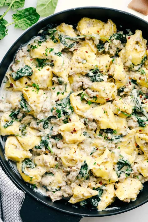 Sausage Tortellini Skillet, Creamy Sausage Tortellini, Tortellini Skillet, Garlic Tortellini, Pesto Tortellini, Sausage Tortellini, Tortellini Recipes, Iron Skillet Recipes, The Recipe Critic