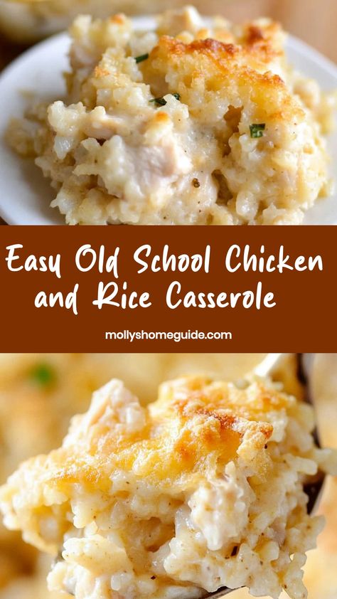 Indulge in the comforting flavors of old school chicken and rice casserole with this classic recipe. This hearty dish is the perfect combination of tender chicken, fluffy rice, savory seasonings, and creamy sauce. Whether you're reminiscing on childhood dinners or looking to add a nostalgic touch to your meal rotation, this casserole will hit the spot. Easy to make and always satisfying, this timeless favorite is sure to become a regular in your family's menu lineup. Allrecipes Mamaw's Chicken And Rice Casserole, Chicken Rice Dishes Easy Dinners, Chicken Rice Bake Easy, Campbell's Chicken And Rice Casserole, Simple Chicken And Rice Casserole, Creamy Chicken And Rice Casserole Recipes, Chicken And Rice Casserole Recipes Ritz, Chicken Divan Casserole With Rice, Knorr Chicken Rice Casserole