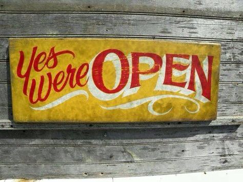 Sign Painting Lettering, Sign Painter, Window Signage, Open Sign, Ghost Signs, Sign Writing, Open Signs, We're Open, Antique Signs