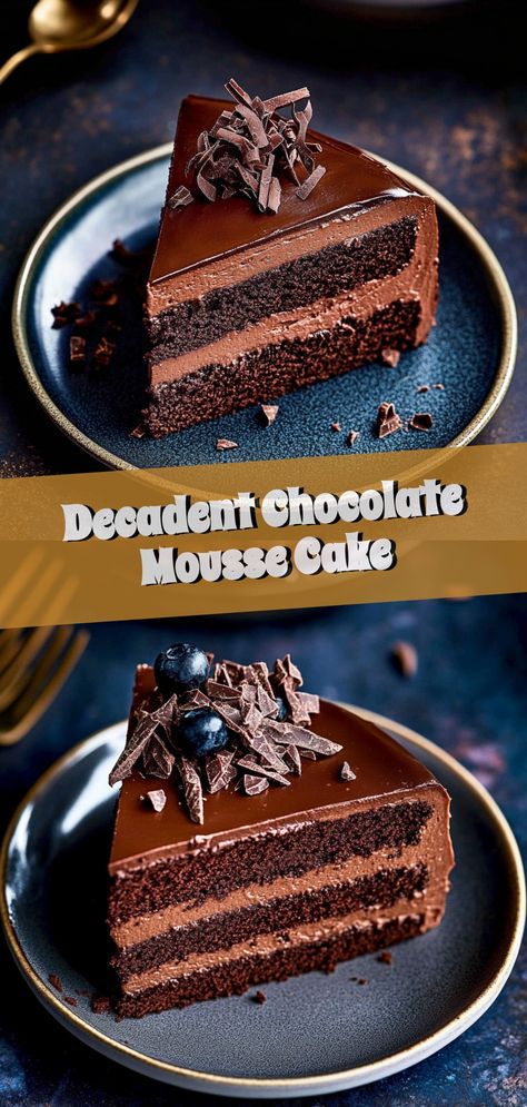 ✨ Decadent Chocolate Mousse Cake Recipe 🍫 

Indulge in layers of chocolatey heaven with this show-stopping dessert that combines rich cake, silky mousse, and a glossy ganache. Perfect for any chocolate lover looking to impress! 👩‍🍳💖

#ChocolateLovers #MousseCake #DecadentDessert #IndulgeInChocolate #GanachePerfection Chocolate Cake With Mousse And Ganache, Chocolate Moose Cake Recipe Mousse, How To Make Chocolate Mousse Cake, Chocolate Mousse Layer Cake, Chocolate Mousse Icing, Chocolate Mousse Cake Easy, Triple Chocolate Mousse Cake Recipe, Chocolate Mousse Cake Recipe Easy, Brownie Mousse Cake