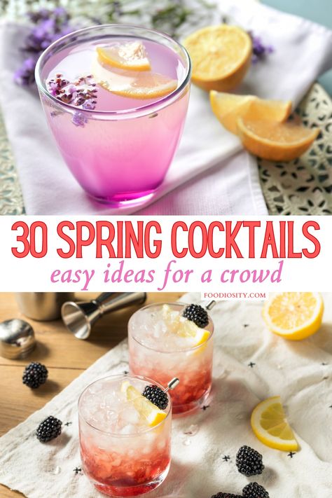 30 Spring Cocktails For A Crowd - Foodiosity Spring Spritzer Cocktail, Spring Shots Alcohol, Spring Batch Cocktails, Spring Mixed Drinks Cocktail Recipes, Mother’s Day Batch Cocktail, Spring Punch Alcoholic, Easy Brunch Drinks, Mocktail For A Crowd, Spring Cocktails For A Crowd