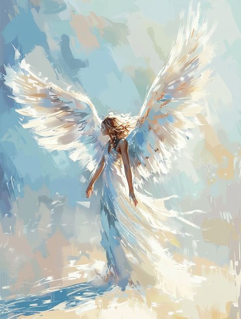 Time for some Sunday Art to please the senses. See the good and heaven on earth around you today. Here is "Heavenly", a quick color study. Enjoy and have a blessed day.  I release art several times a week. Please follow me for more. Thank you! Angels Oil Painting, Guardian Angel Art Spiritual, Watercolor Angel Painting, Heavenly Angels Art, 3d Wall Art Sculpture, Angel Wings Painting, Angel Wings Illustration, Watercolor Angel, I Release