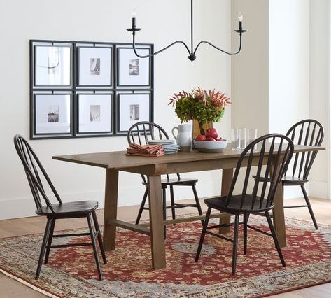 Windsor Dining Chair | Pottery Barn Windsor Chair Dining Room, Pottery Barn Living Room, Windsor Dining Chairs, Barn Living, Extending Dining Table, Black Frames, Exposed Wood, Kiln Dried Wood, Solid Mango Wood