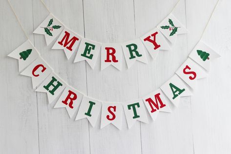 Merry Christmas Banner Printable, Christmas Banner Printable, Christmas Tree Banner, Christmas Banner Diy, Bunting Christmas, Christmas Fireplace Garland, Mantel Christmas, Fireplace Garland, Banner Christmas