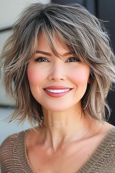 Shabby Lob Haircut, Medium Haircuts For Wavy Hair Women, Second Day Short Hair, Layered Hair Chin Length, Choppy Bob Shoulder Length, Over 60 Womens Hairstyles, Shag Thick Hair Shoulder Length, Square Face Shag Haircut, Layers With Bangs Short