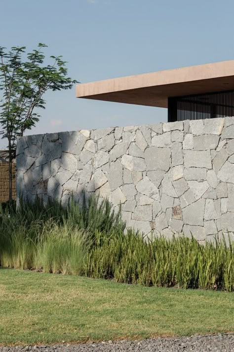 Tropical Architecture, Stone Facade, Pool Villa, Stone Architecture, Front Landscaping, Brick Architecture, Wall Exterior, Stone Cladding, House Front Design