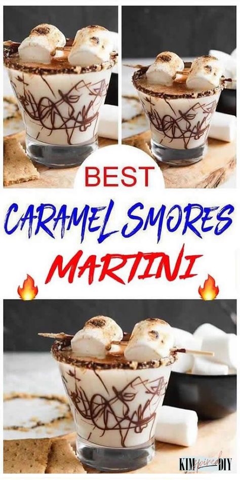 caramel smores martini with vodka alcohol made in a chocolate drizzle, toasted marshmallows & a chocolate graham cracker rimmed glass. Smores Martini, Marshmallow Martini, Caramel Smores, Theme Drinks, Drink Vodka, Easy Smores, Vodka Alcohol, Christmas Drinks Alcohol Recipes, Fall Drink Recipes