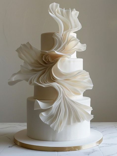 Wedding Cake Modern Contemporary, Modern Wedding Cake 1 Tier, Wedding Cake Drape, Modern Minimalist Wedding Cake, Photography Cake Ideas, Modern Wedding Food, Wedding Cake Fancy, Fish Wedding Cake, White Birthday Cake Ideas