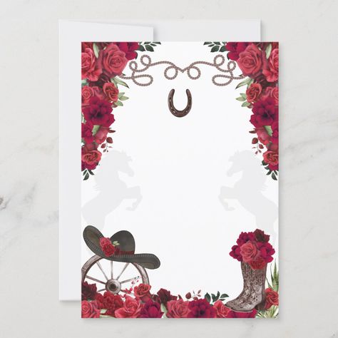 Red Quince Invitations Template, Red Quinceanera Invitations Ideas, Charro Invitations Quinceanera, Red Invitation Template, Charro Invitations, Charro Theme, Red Quinceanera Ideas, Cowgirl Invitations, Western Invitations