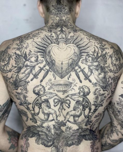 Baroque Tattoo, Backpiece Tattoo, Etching Tattoo, Engraving Tattoo, Medieval Tattoo, Back Piece Tattoo, Full Body Tattoo, Tattoo Project, Badass Tattoos