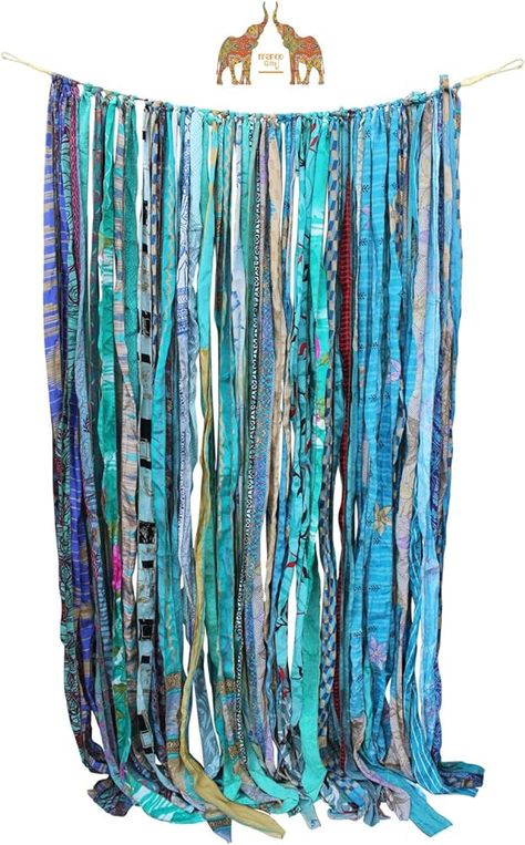 Amazon.com: Mango Gifts Old Silk Sari Multicolor Ribbon Doorway Curtain (Multi) : Home & Kitchen Bohemian Backdrop, Ribbon Curtain, Art Studio Ideas, Doorway Curtain, Curtain Room, Drape Panel, Sari Fabric, Silk Sari, Boho Home Decor