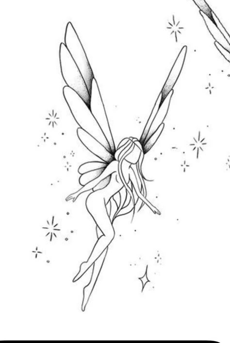 Abstract Fairy Tattoo, Fairy Flash Tattoo, Fairy Tattoo Outline, Fairies Tattoo Designs, Whimsical Tattoo Designs, Small Fairy Tattoos Simple, Angel Fairy Tattoo, Fairy And Flower Tattoo, Mystic Tattoo Magic