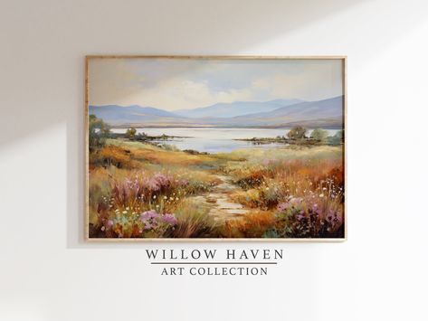 Wall Art Prints Landscape, Oil Painting Wildflowers, Country Landscape Paintings, Enchanting Landscape, Wildflower Landscape, Neutral Florals, Rustic Country Farmhouse, Oil Painting Nature, Wall Art Rustic