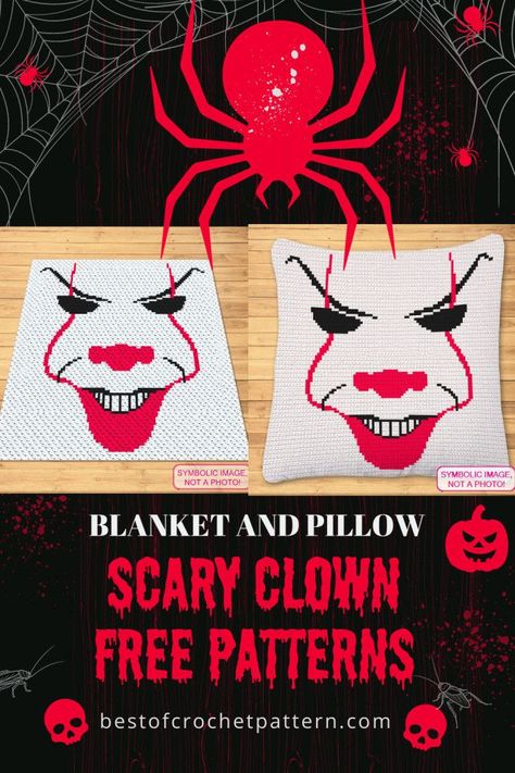 Dive into 30 free crochet patterns to get your home Halloween-ready! Click to Download. Crochet Pennywise, Horror Crochet Free Pattern, Free Halloween Crochet Patterns, Horror Crochet, Free Halloween Crochet, Halloween Bunting, Cozy Crochet Patterns, Crochet Halloween, Crochet Pillow Pattern